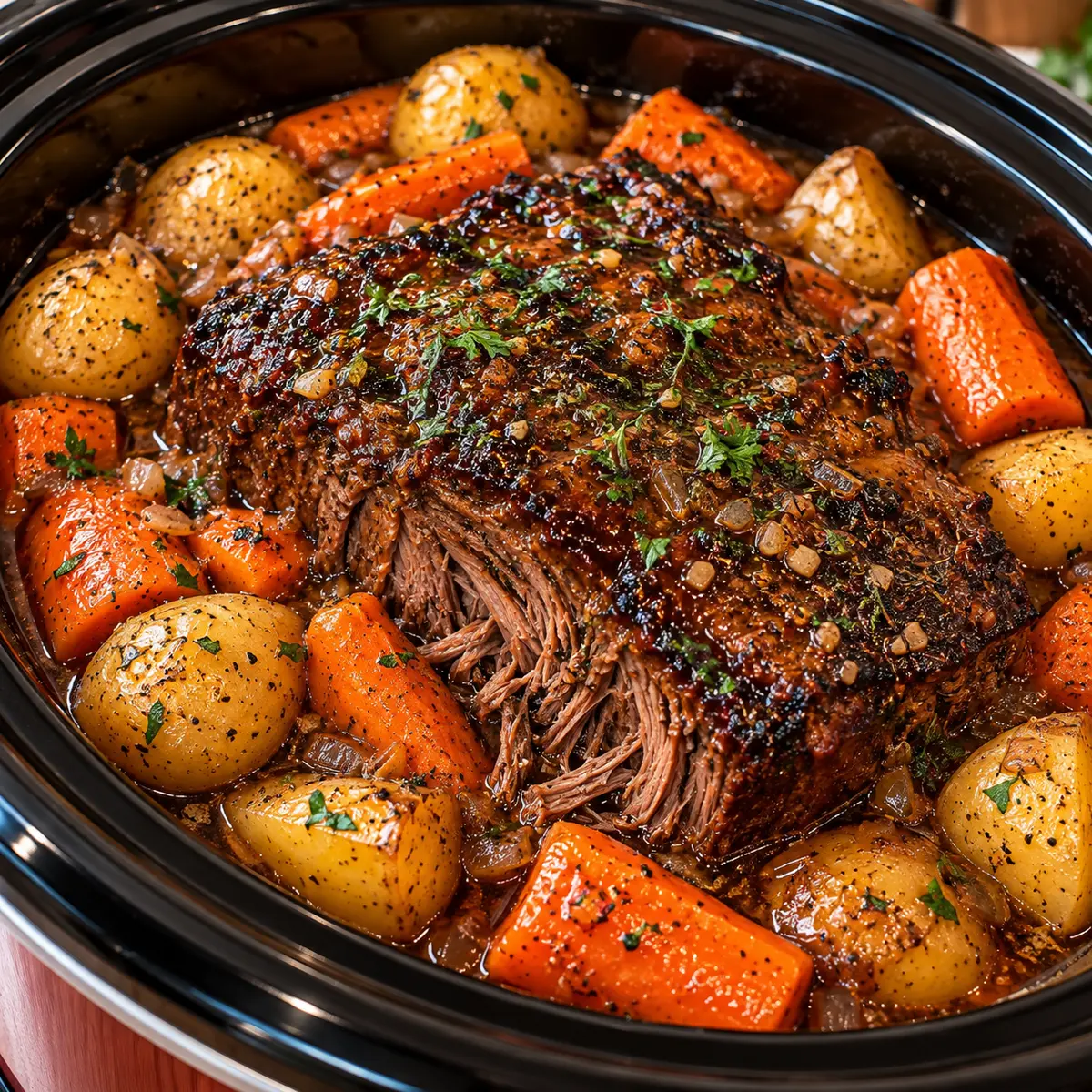 Balsamic Glazed Pot Roast from Slow Cooker — featured