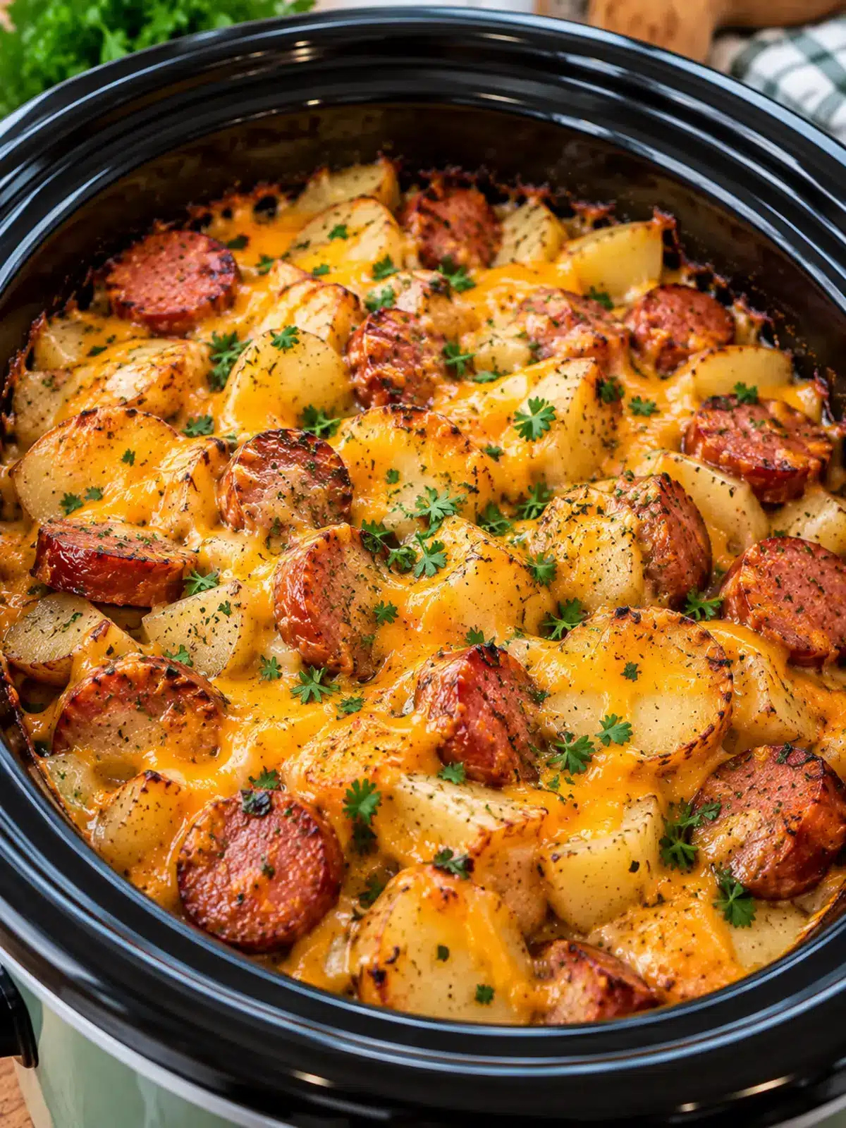 Creamy Cheesy Potatoes and Beef Kielbasa — finished dish