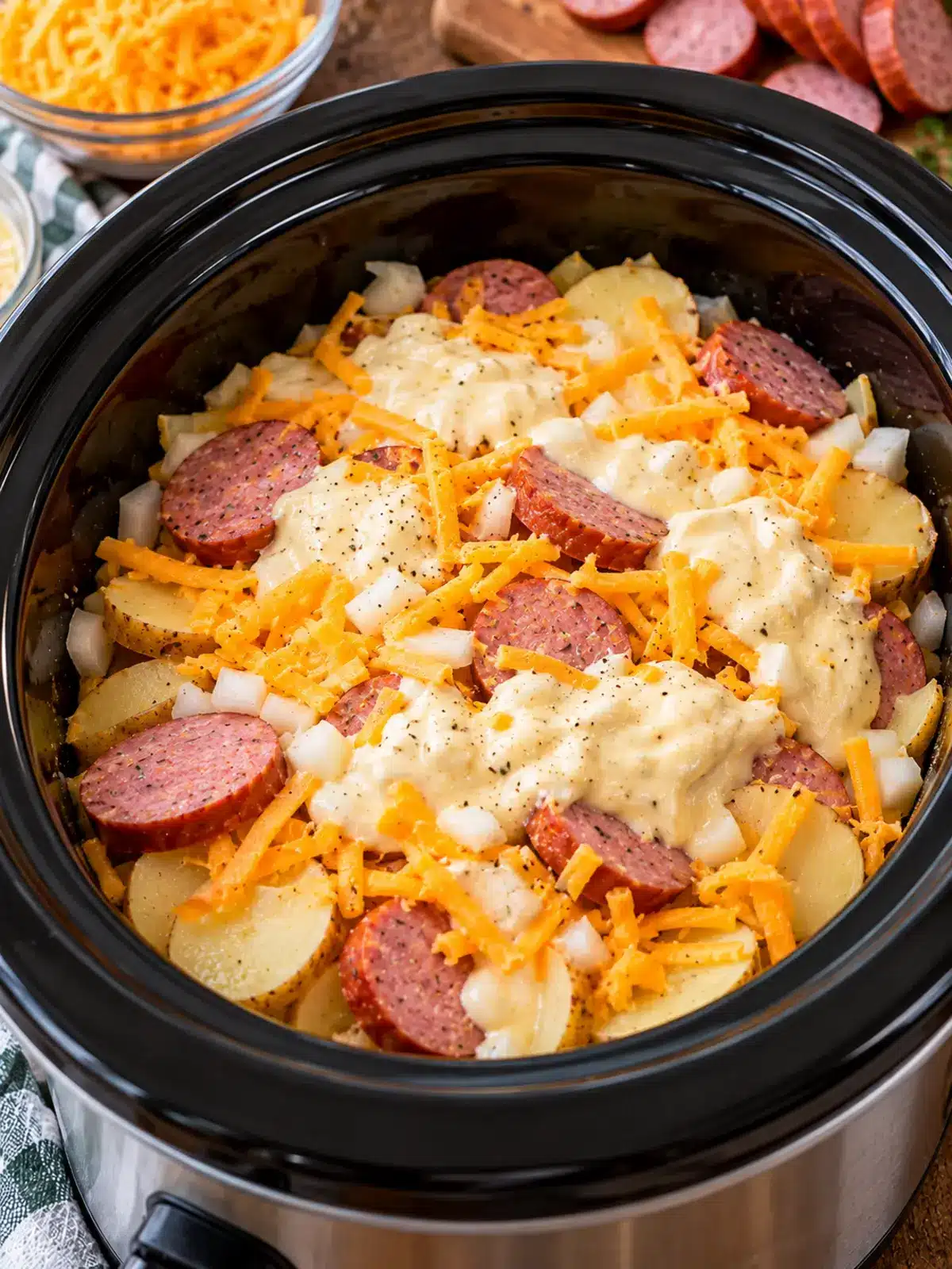 Creamy Cheesy Potatoes and Beef Kielbasa — instructional