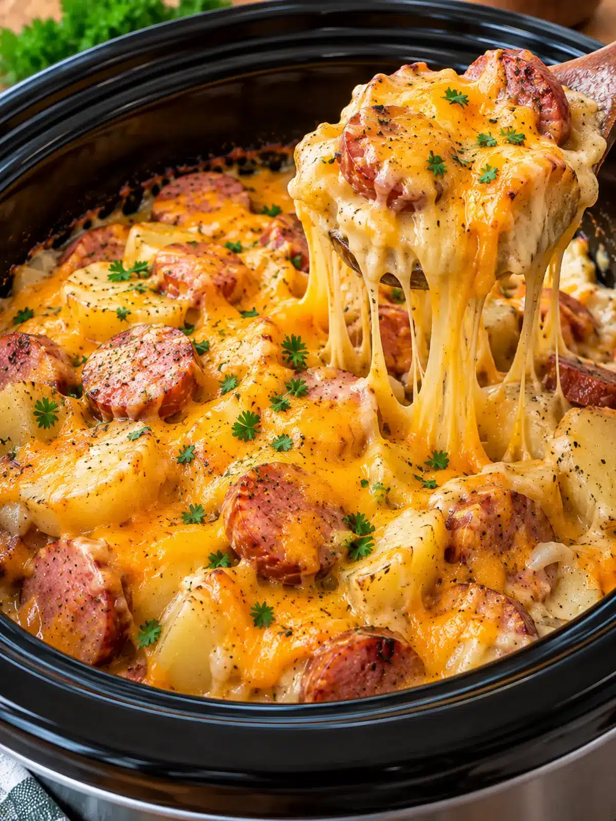 Creamy Cheesy Potatoes and Beef Kielbasa — instructional