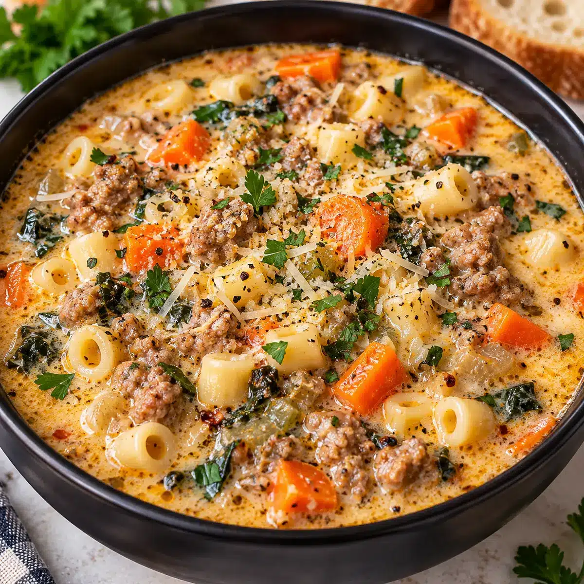 Creamy Parmesan Italian Sausage Soup with Ditalini Pasta — featured