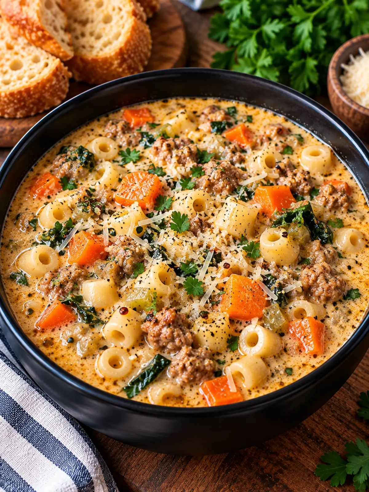 Creamy Parmesan Italian Sausage Soup with Ditalini Pasta — final dish