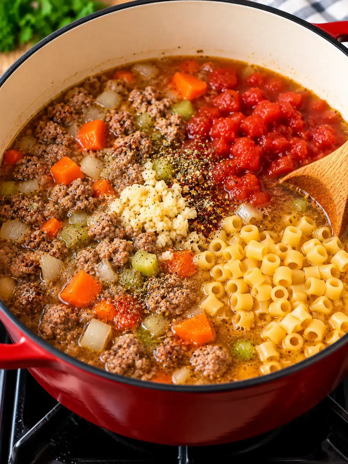 Creamy Parmesan Italian Sausage Soup with Ditalini Pasta — process
