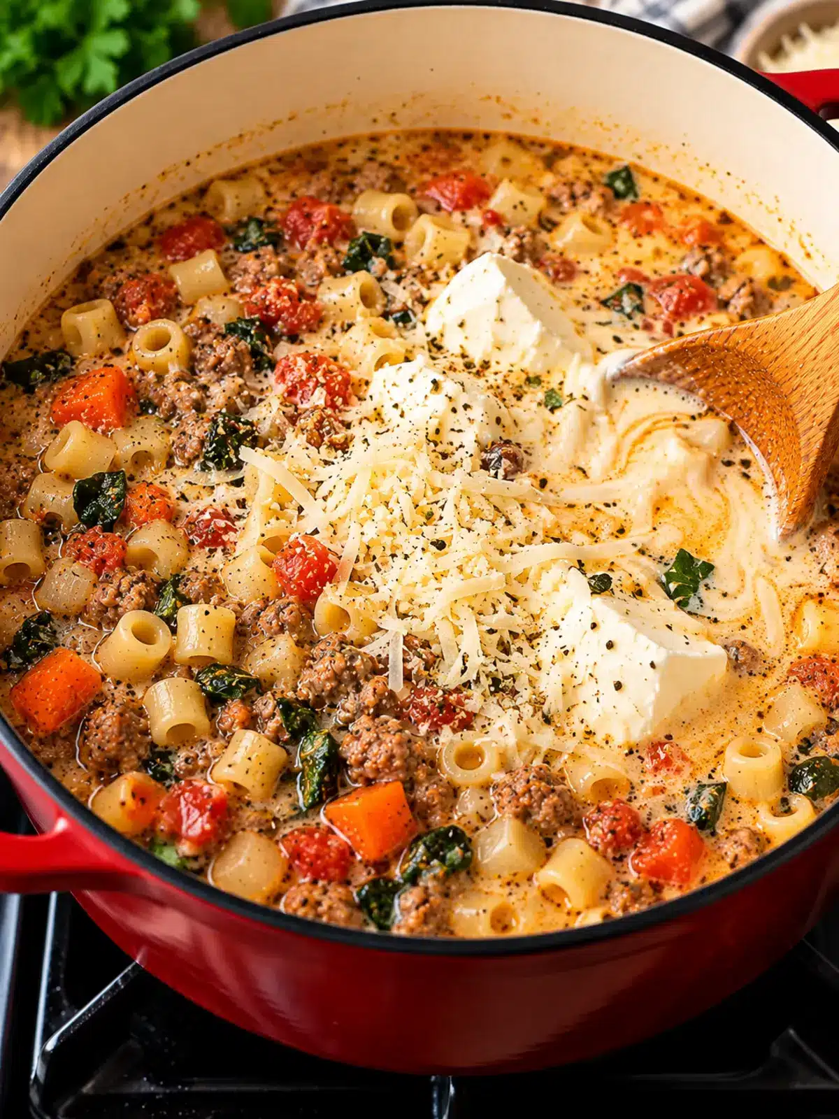 Creamy Parmesan Italian Sausage Soup with Ditalini Pasta — process