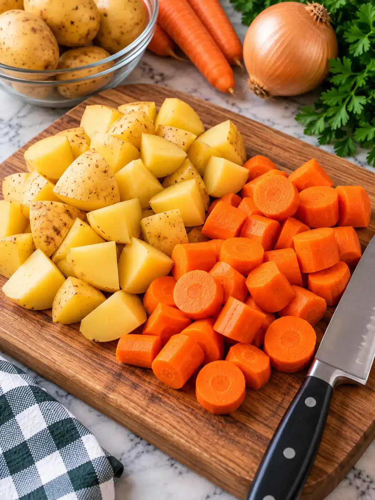 Hearty Hobo Dinner in a Slow Cooker — cutting vegetables