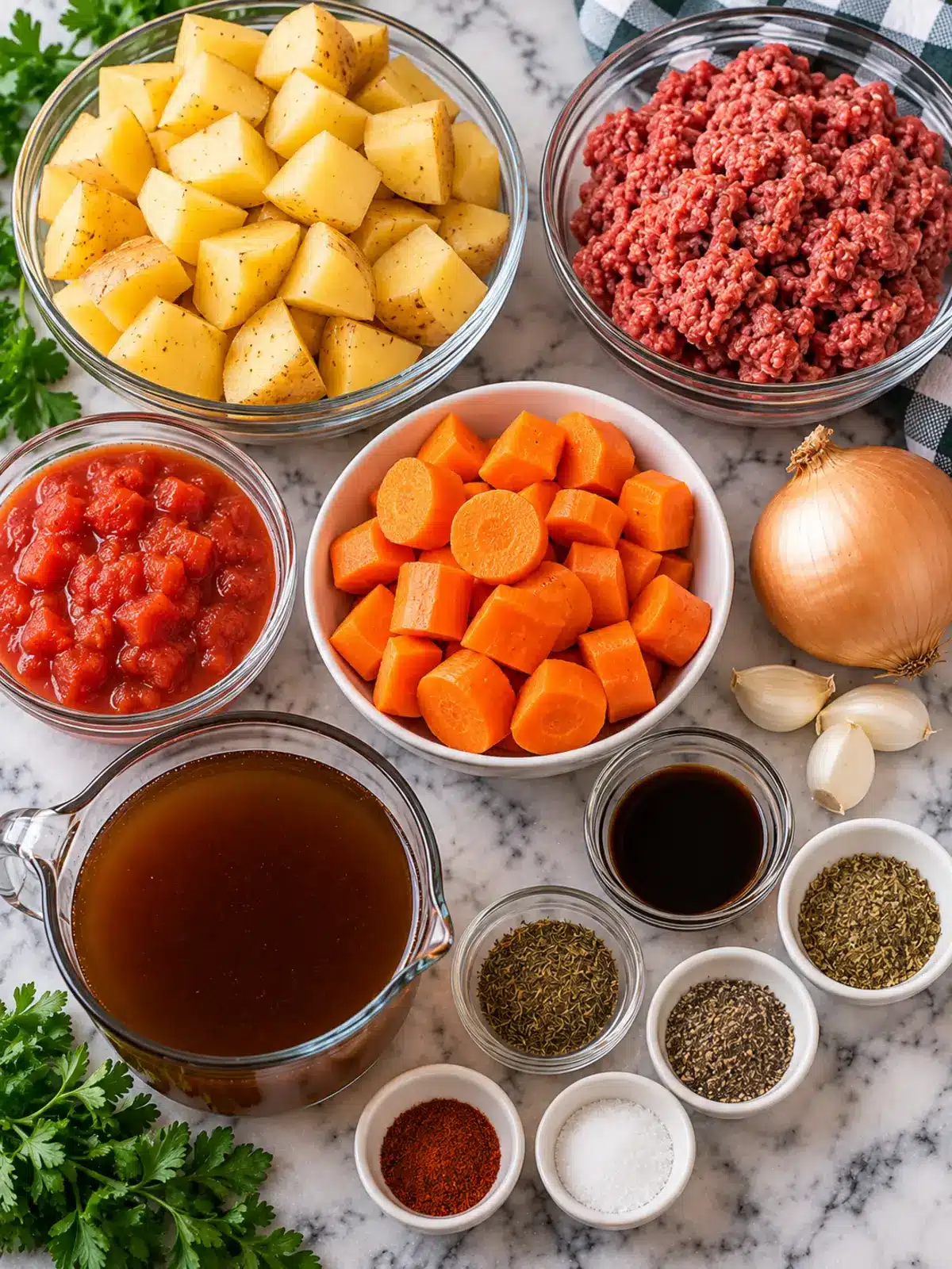 Hearty Hobo Dinner in a Slow Cooker — ingredients flat-lay