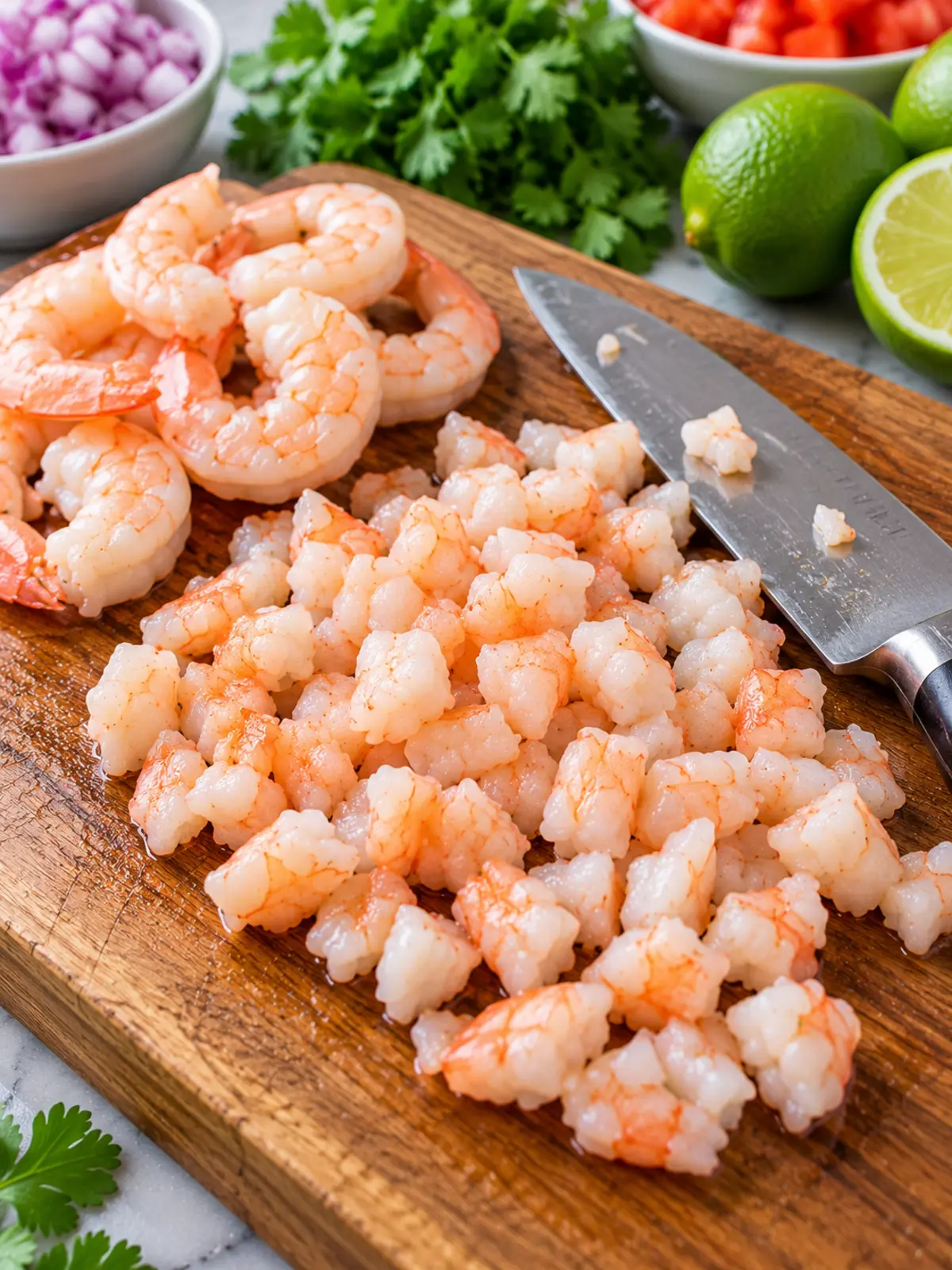 Lime Shrimp Ceviche for Party Snacks — instructional image of shrimp preparation