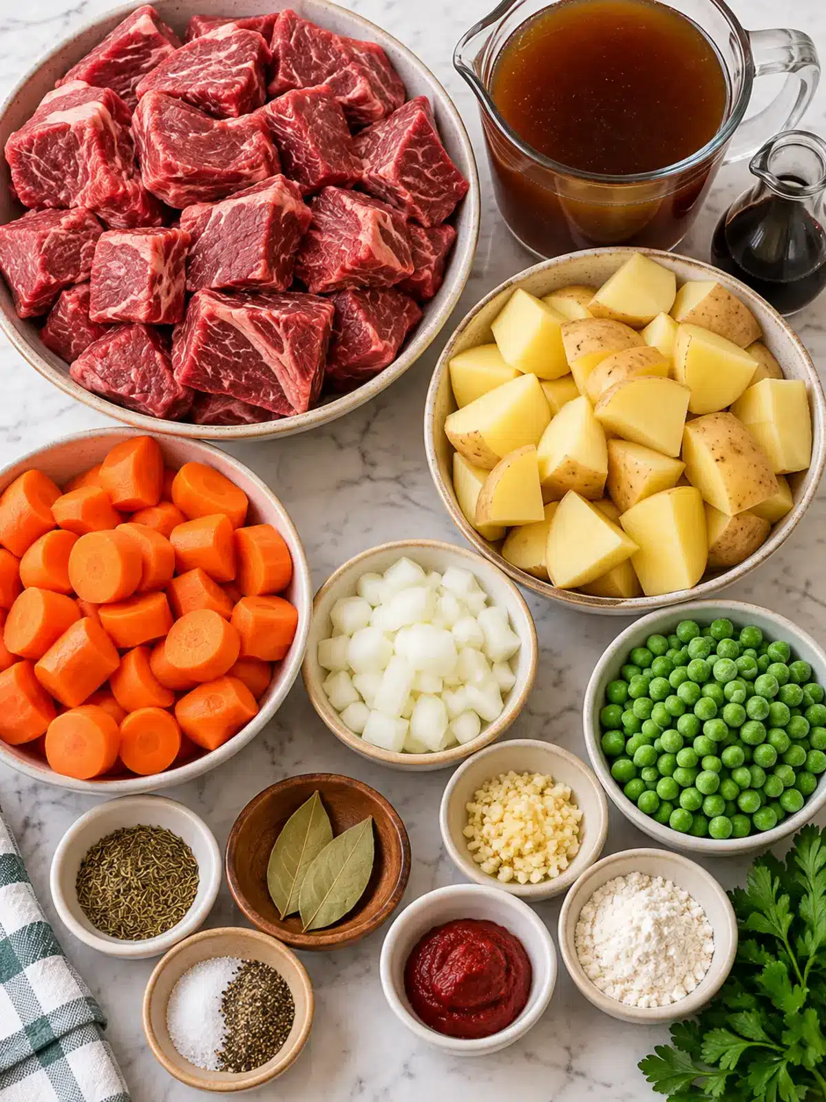 Slow Cooker Beef Stew Recipe — ingredients flat-lay