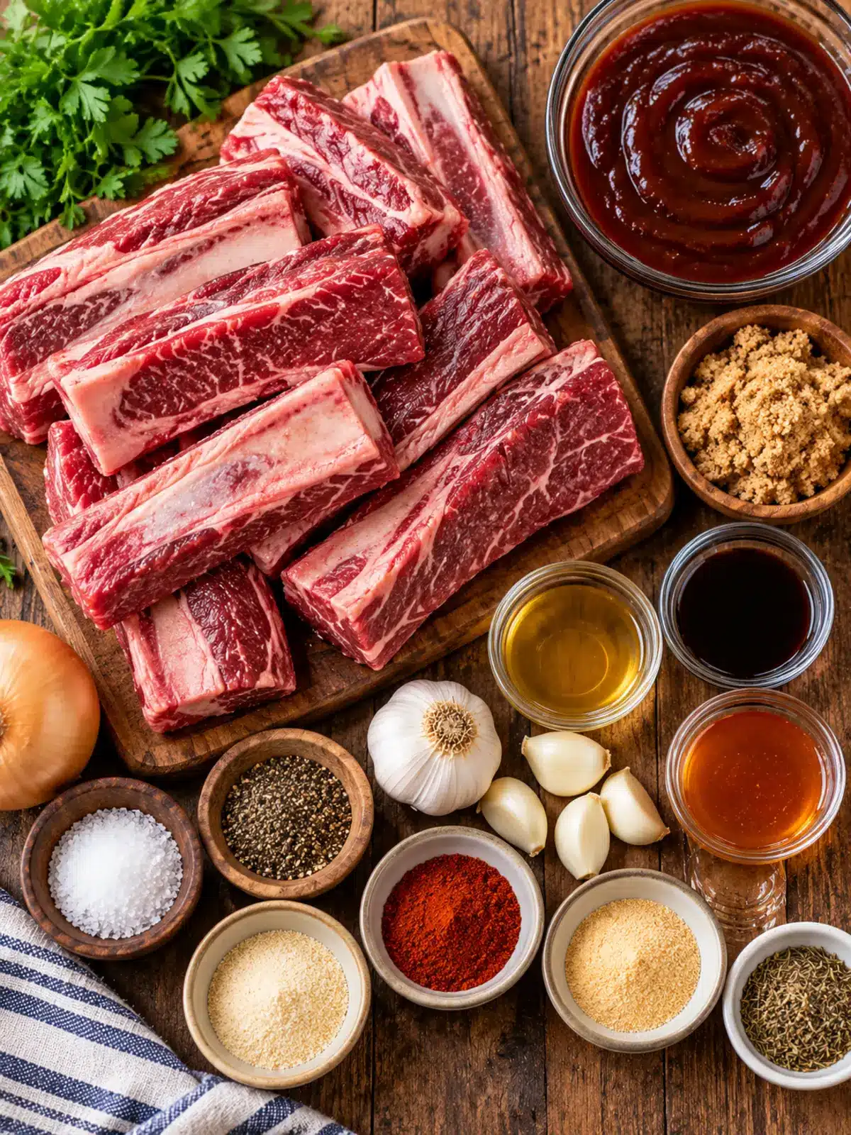 Sticky BBQ Beef Ribs - Tender and Flavorful — ingredients flat lay